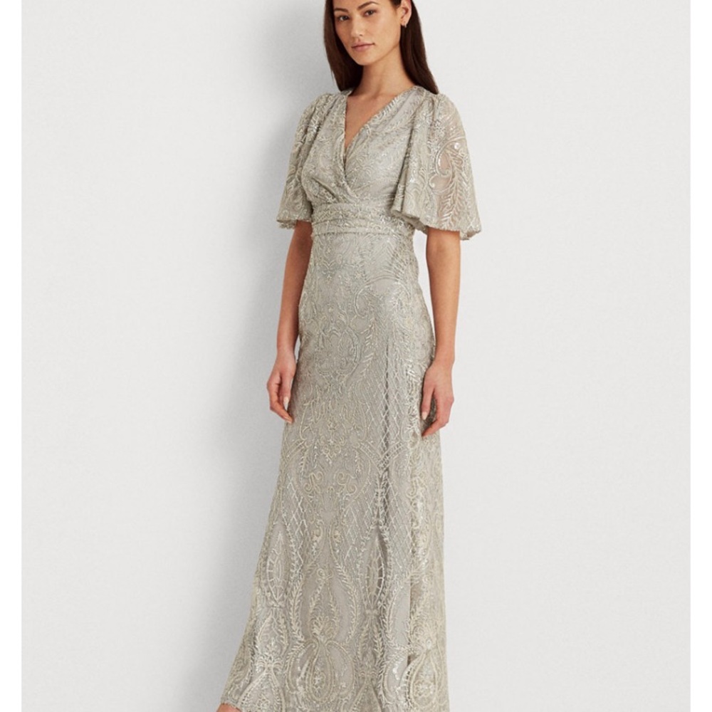 Silver Sequence Gown With Short Sleeves - image 7